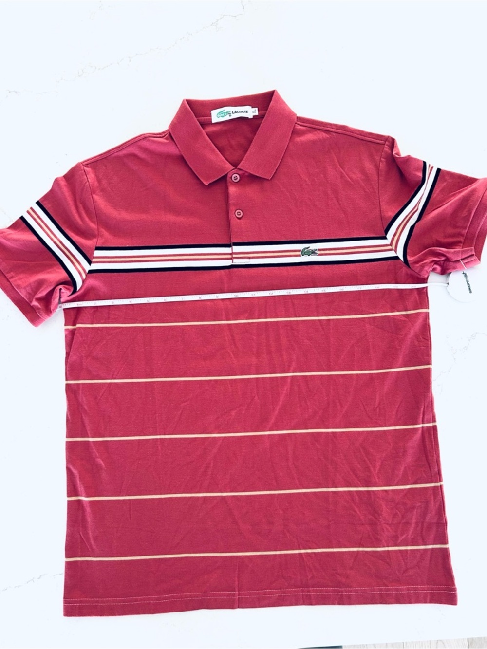 Lacoste Men’s darker rose and tan  Striped Polo Shirt size xl​